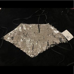 Metallic Sequin Halter Top